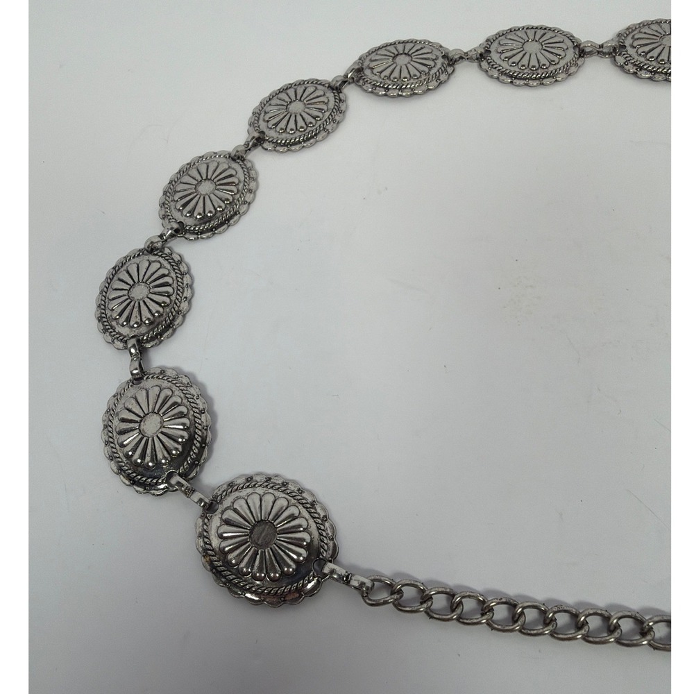 Silver Tone Concho Chain Belt Women Southwestern Boho Adjustable Waist Link Belt - Picture 4 of 5